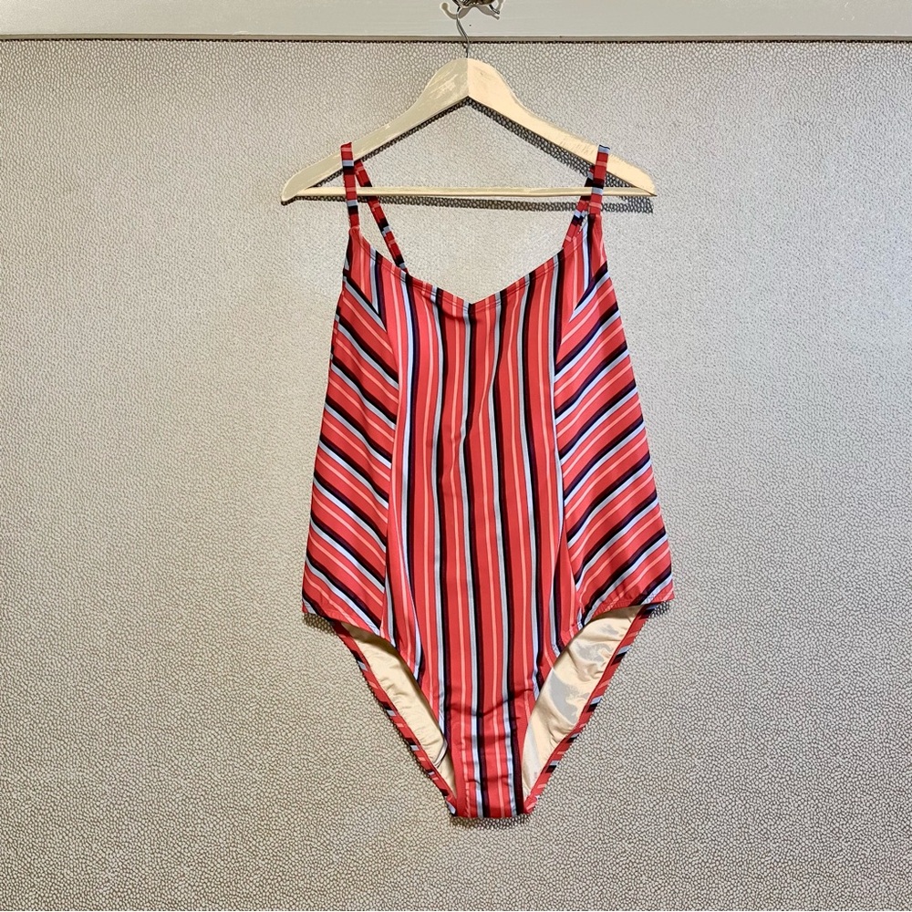 22W 🆕 Kona Sol Striped Lace-up Swimsuit NWT